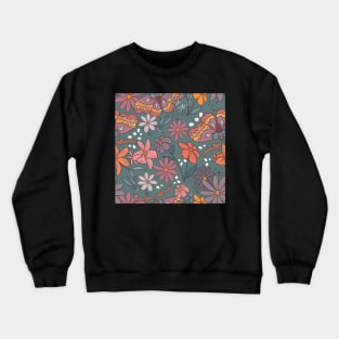 Boho Teal Moth and Flowers Crewneck Sweatshirt